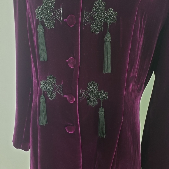 ANYA vintage amazing velvet jacket deep plum purple beaded and tassel detail - Picture 5 of 11